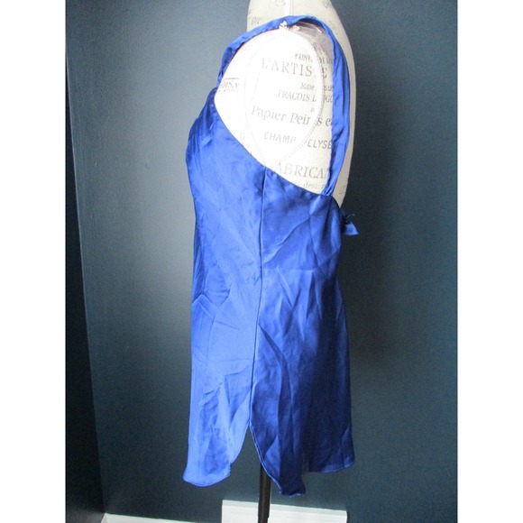Josie Natori Blue Low Cut V Neck Bow Detail Chemise Lingerie Dress Size Medium - Picture 5 of 8